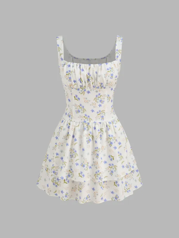 Square Neck Floral Corset Layered Mini Dress sold by Cider