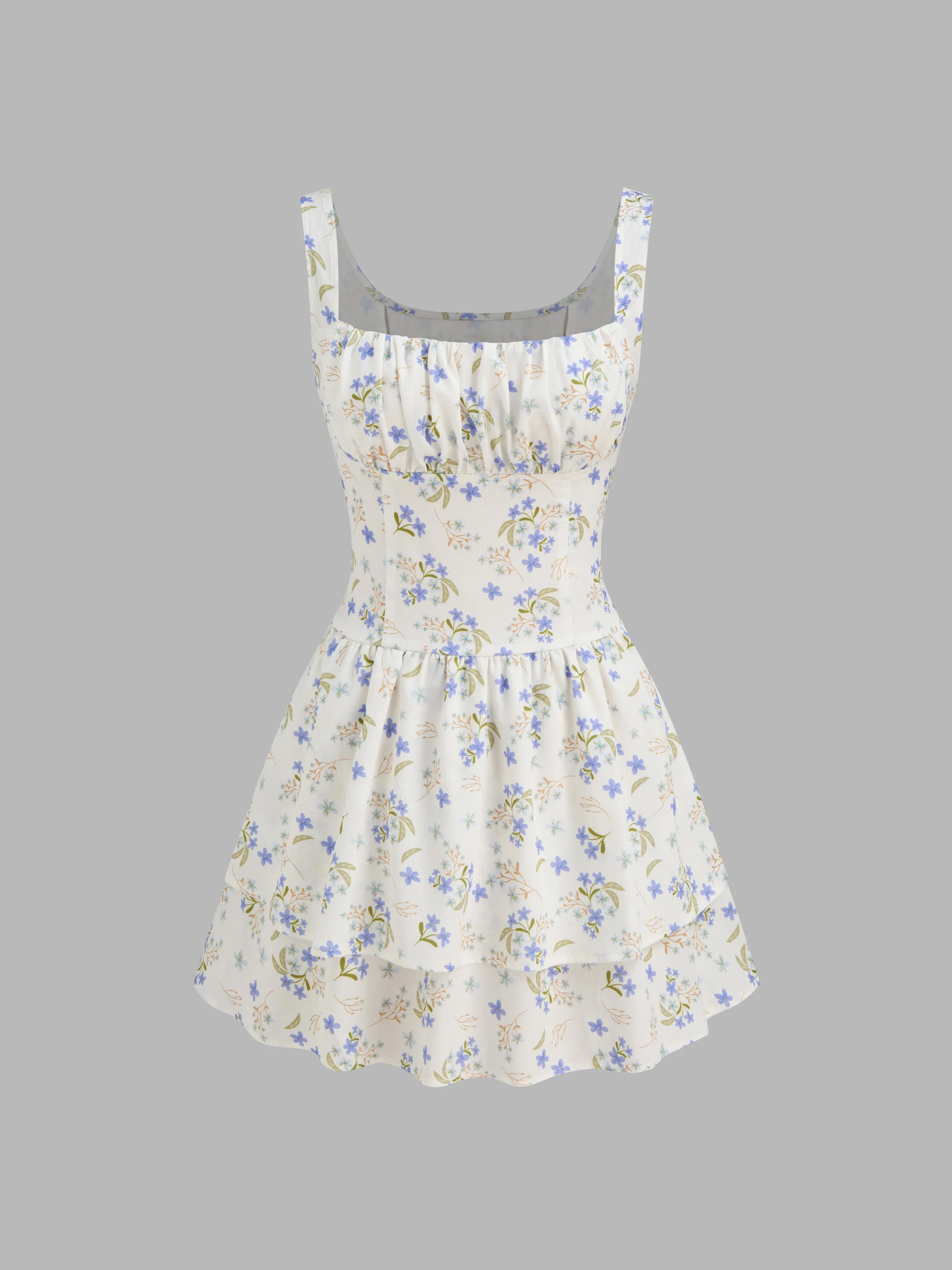 Square Neck Floral Corset Layered Mini Dress sold by Cider