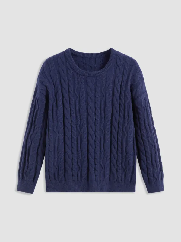 Cable Knit Round Neckline Solid Long Sleeve Sweater Curve & Plus sold by Cider
