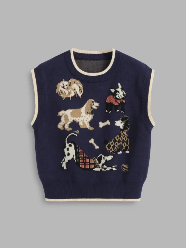 Knit Round Neckline Dog Graphic Contrasting Binding Vest sold by Cider