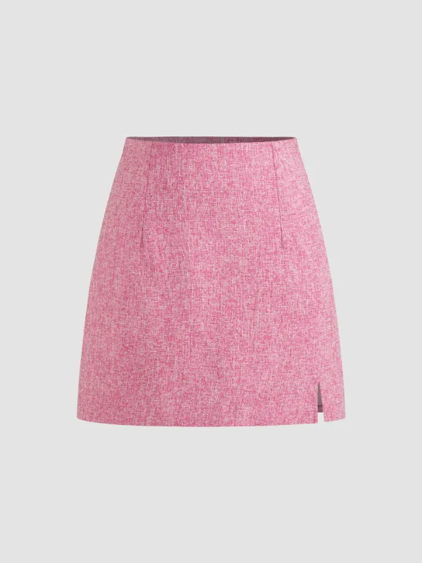 Tweed Mid Rise Solid Split Mini Skirt sold by Cider