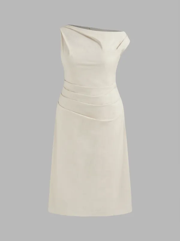 Cotton-blend Asymmetrical Neck Solid Ruched Maxi Dress Curve & Plus sold by Cider