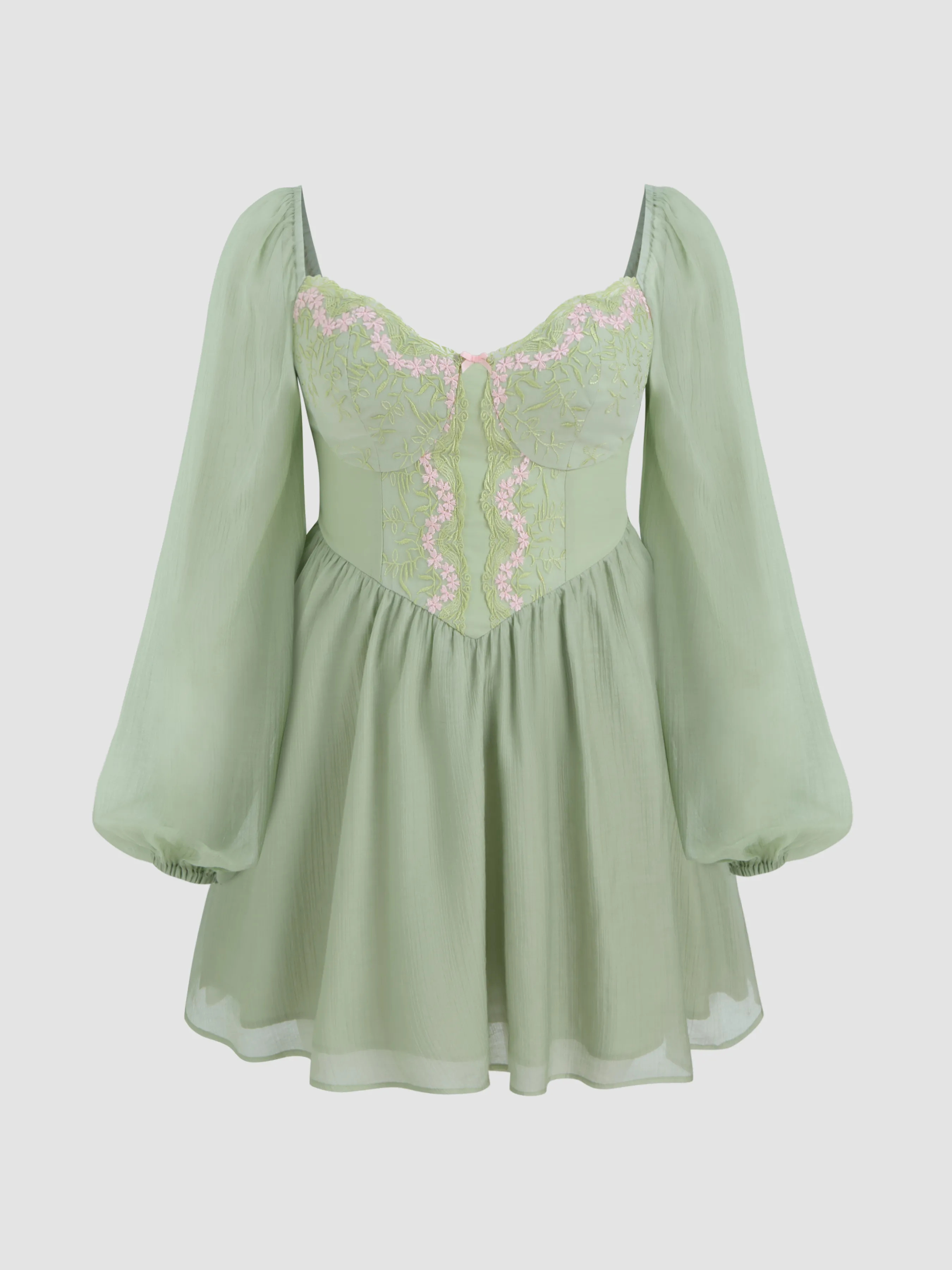 Cotton-blend Sweetheart Neckline Floral Embroidery Ruffle Mini Dress Curve & Plus sold by Cider