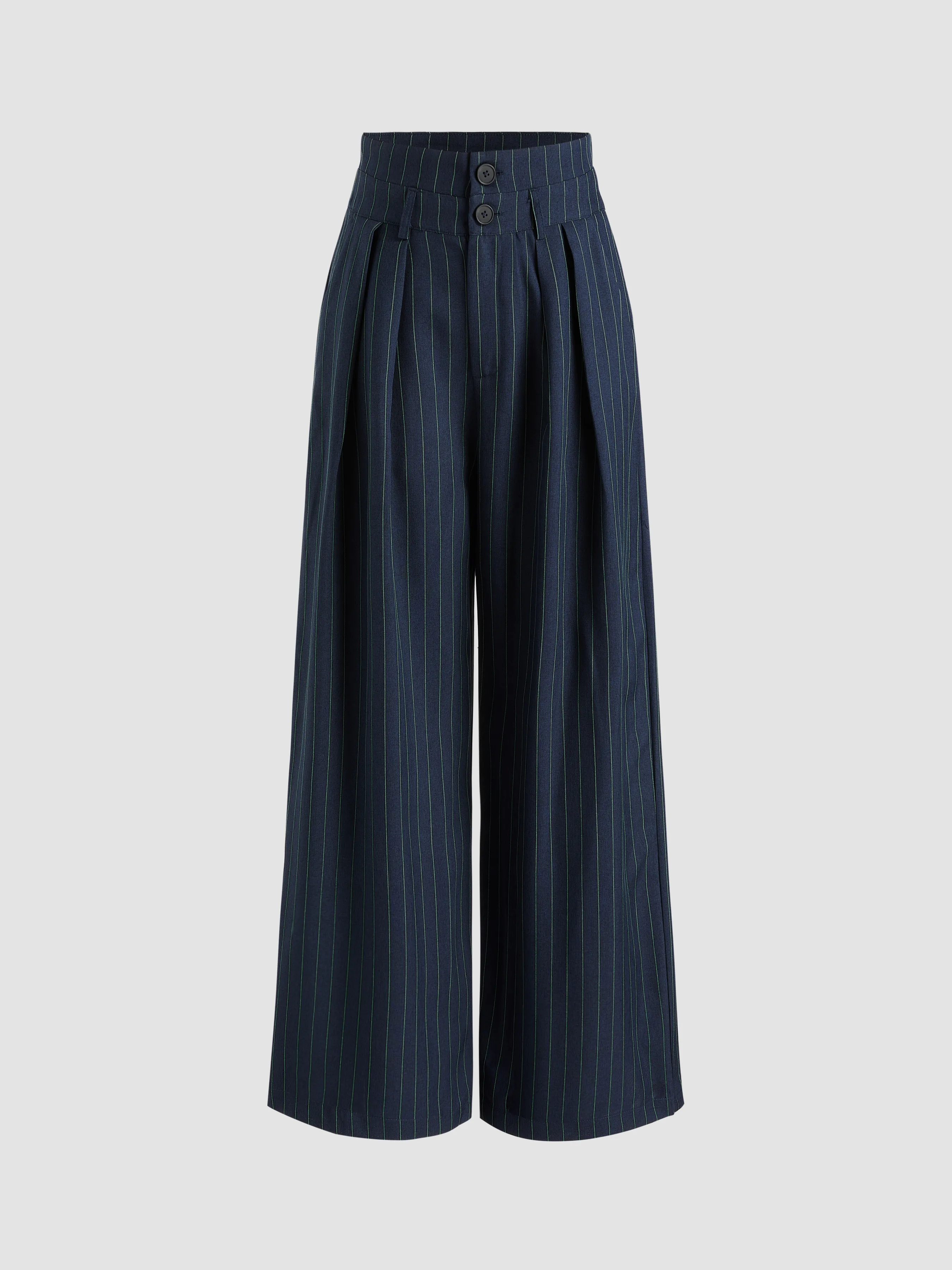 Mid Waist Striped Pleated Button Trousers sold by Cider
