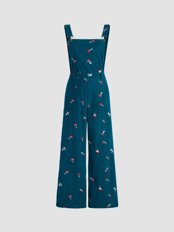 Corduroy Square Neck Mushroom Pattern Jumpsuit sold by Cider