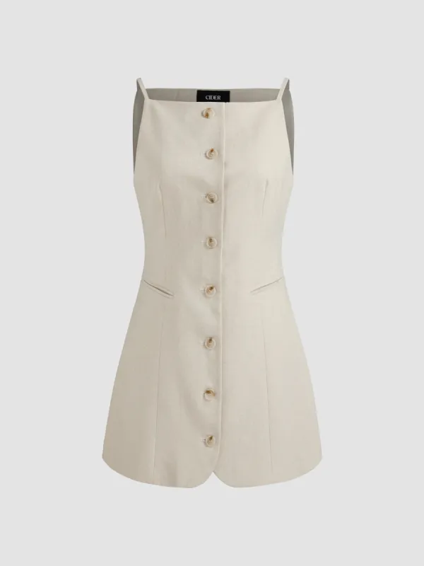 Linen-blend Solid Button Mini Dress sold by Cider