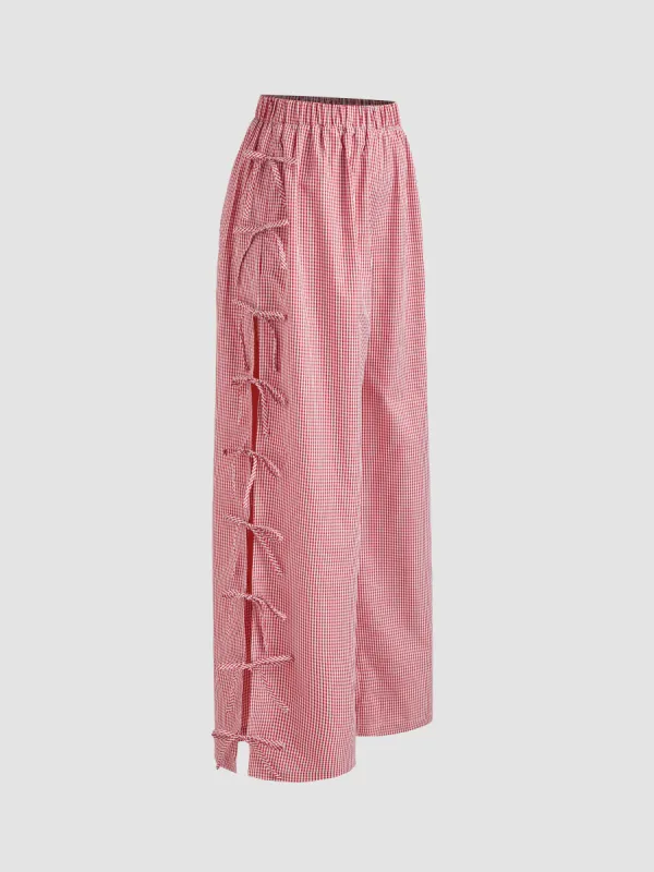 Mid Rise Gingham Bowknot Straight Leg Trousers sold by Cider