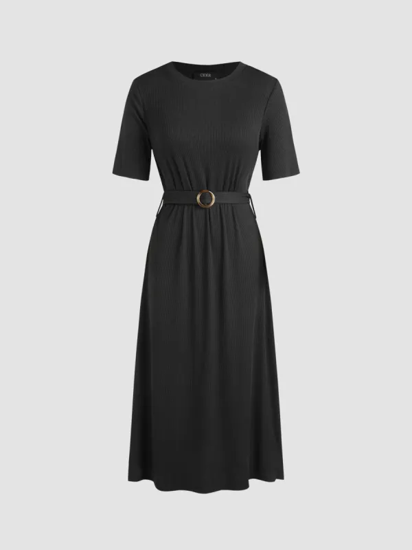 Solid Belted Knitted Midi Dress sold by Cider