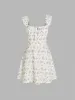 Ditsy Floral Square Neck Drawstring Ruched Mini Dress sold by Cider