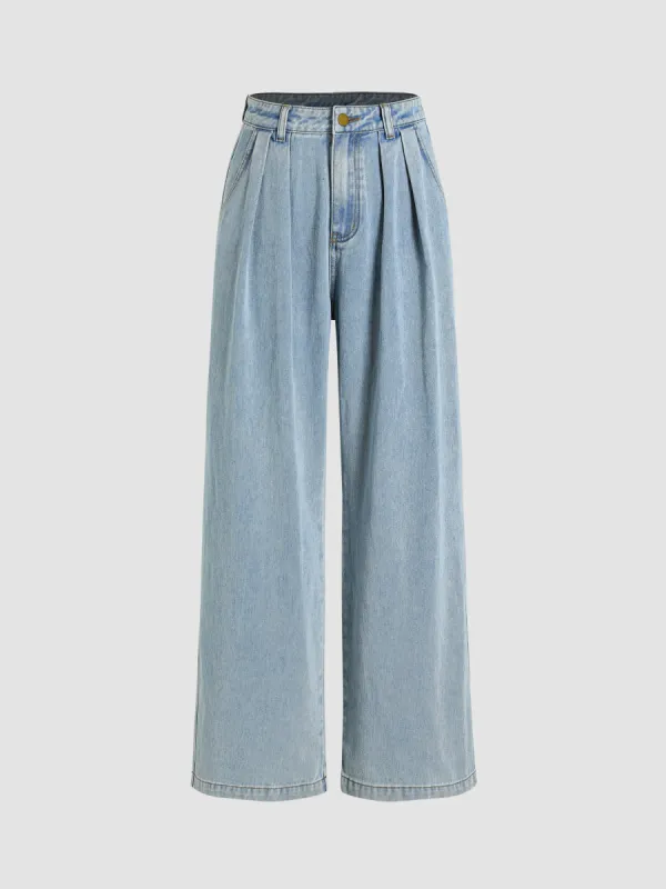 Denim Pleated Wide Leg Jeans sold by Cider