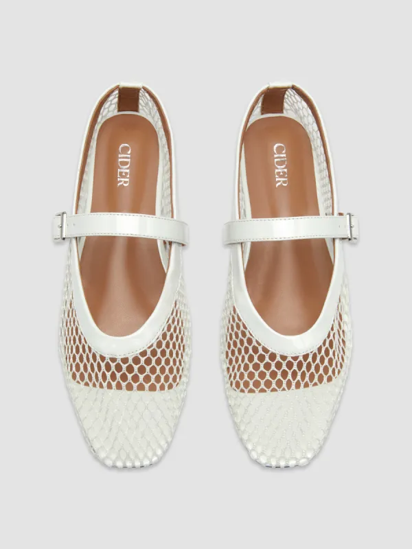 LEATHER MESH MARY JANE FLATS sold by Cider