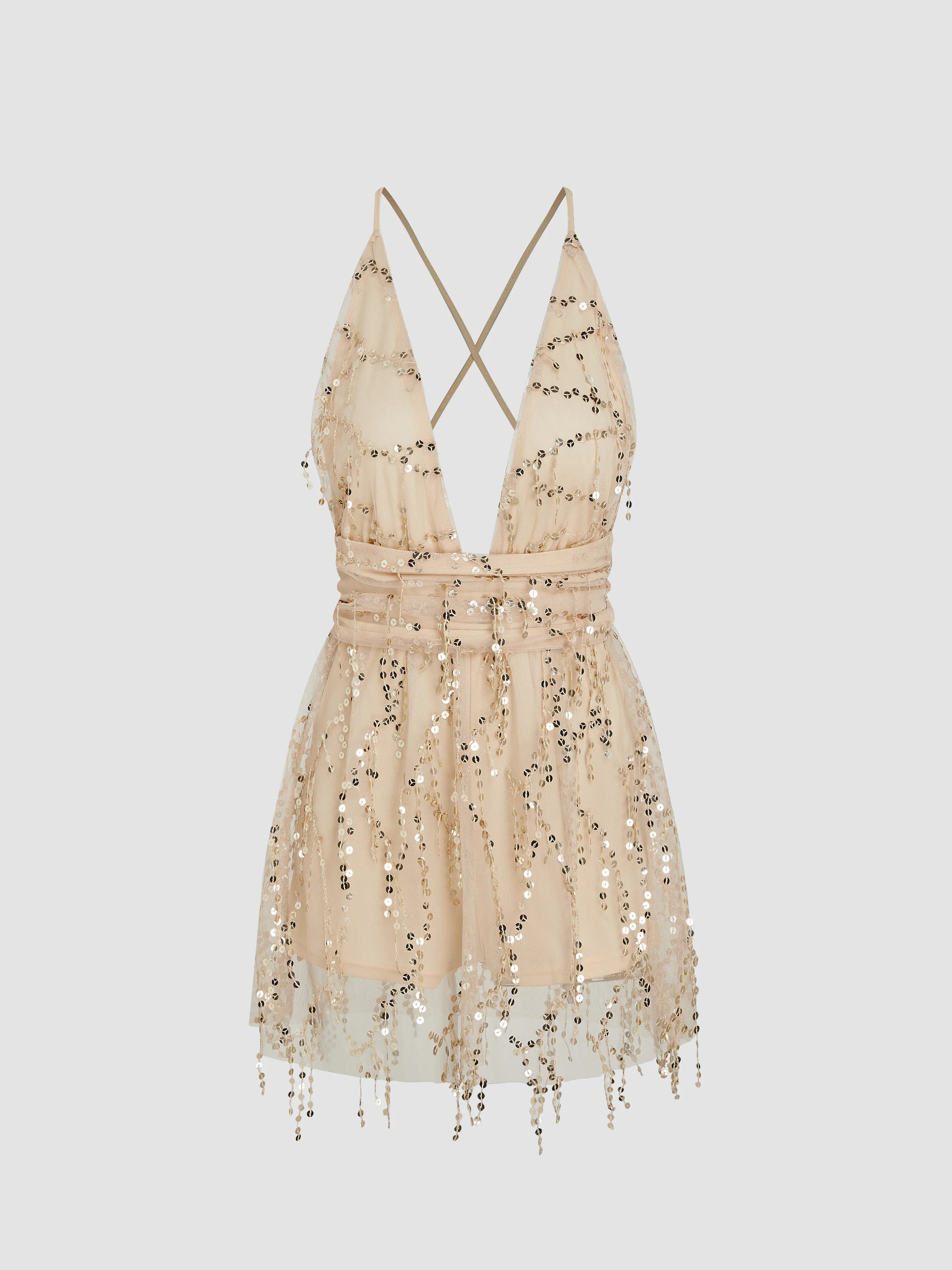 Sequin Tassel V-neck Bowknot Mini Dress sold by Cider
