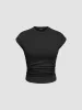 Round Neck Ruched Solid Short Sleeve Top sold by Cider