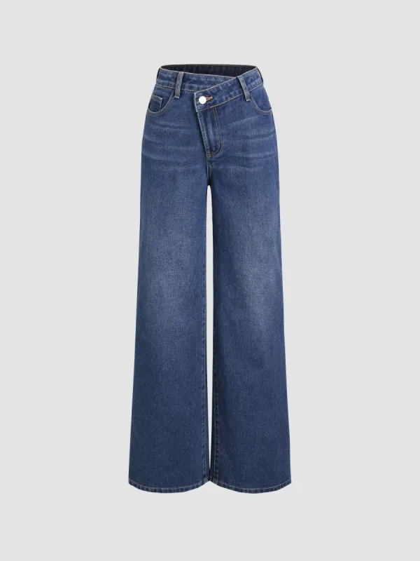 Denim High Waist Pocket Wide Leg Jeans sold by Cider