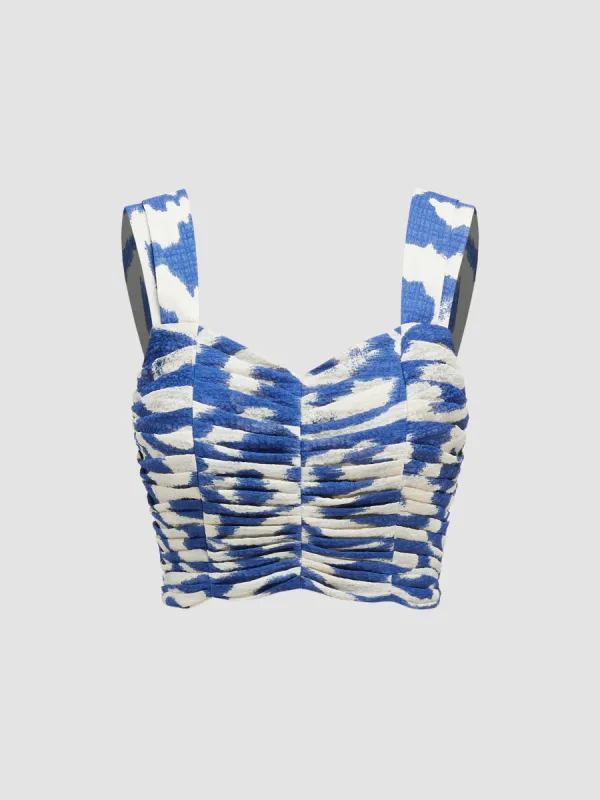 Santorini Beach Vacation V-neck Abstract Ruched Crop Tank Top sold by Cider