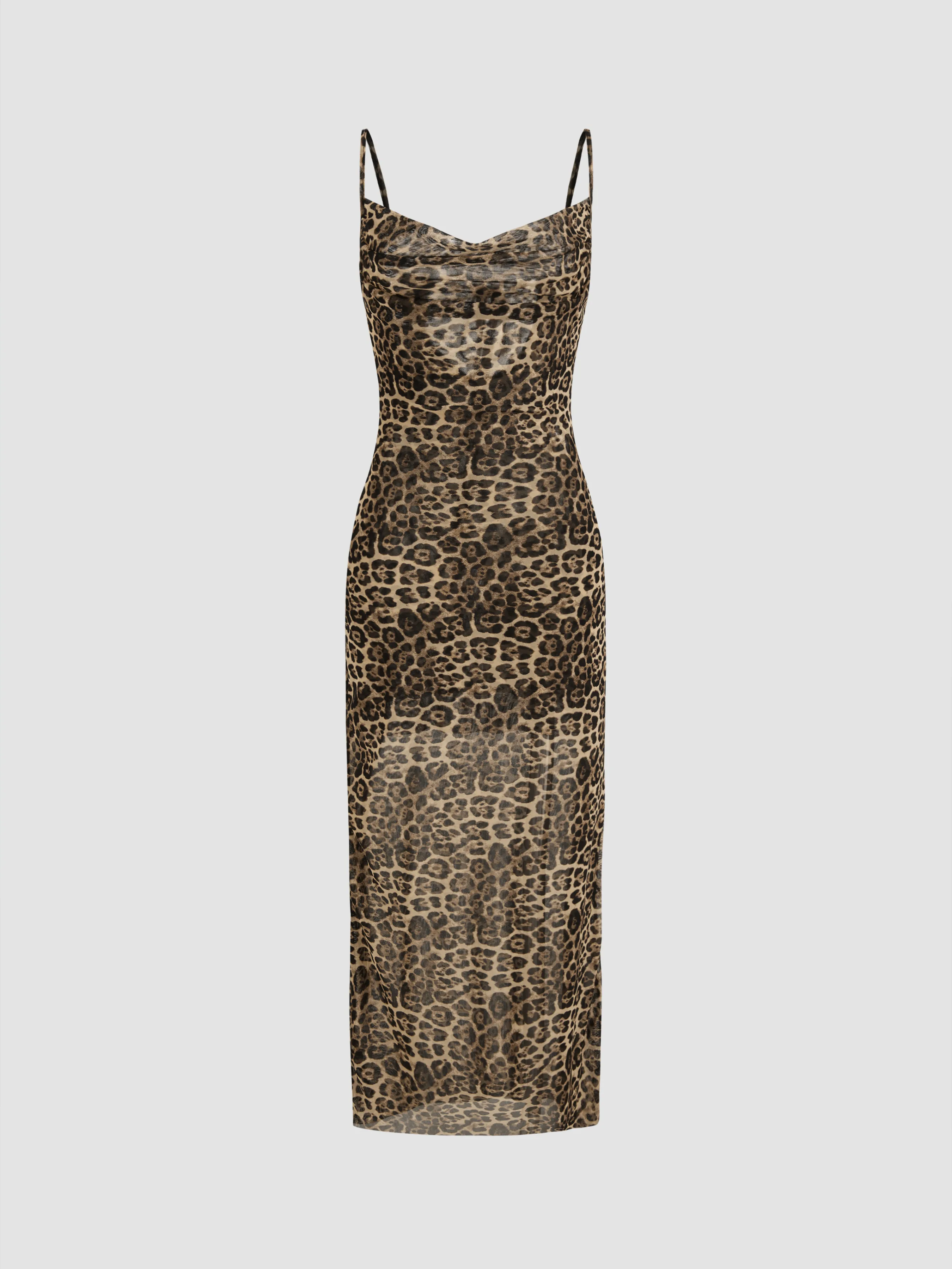 Mesh Cowl Neck Leopard Maxi Dress sold by Cider