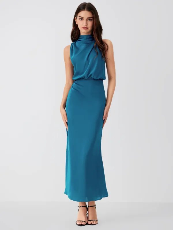 High Neck Sleeveless Ruched Maxi Dress sold by Cider