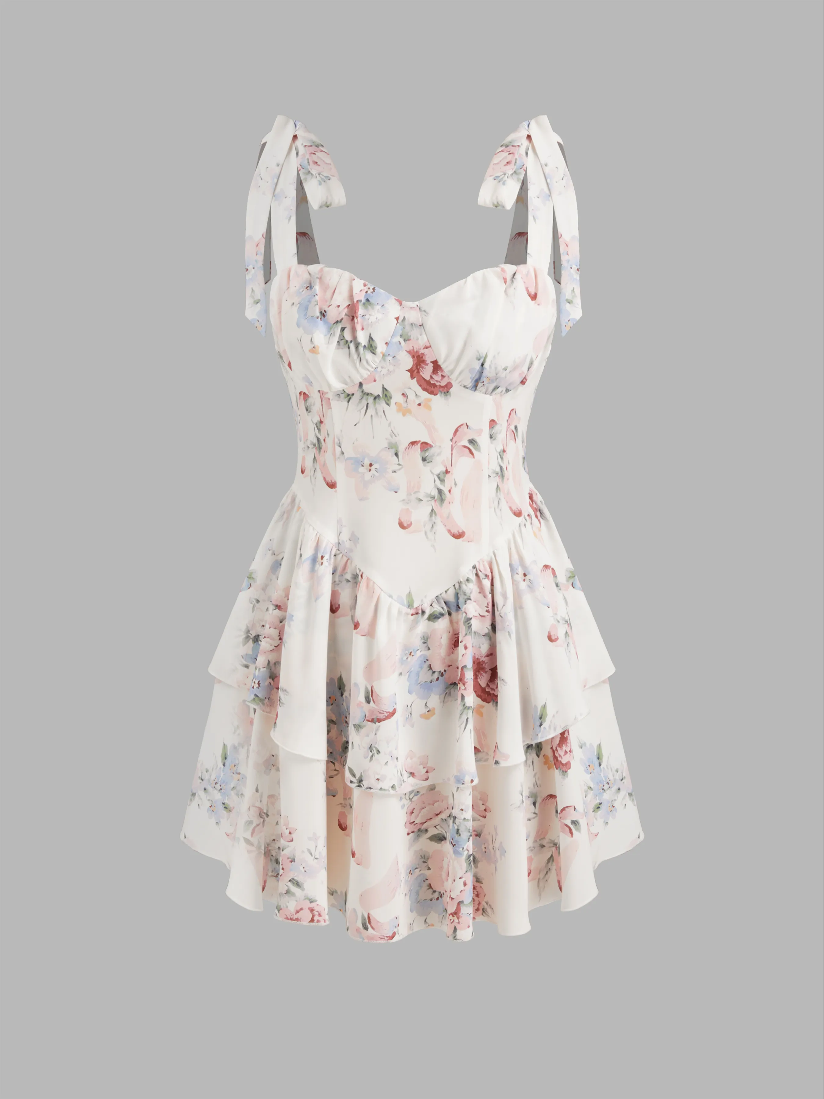Floral Tiered Knotted Mini Dress sold by Cider