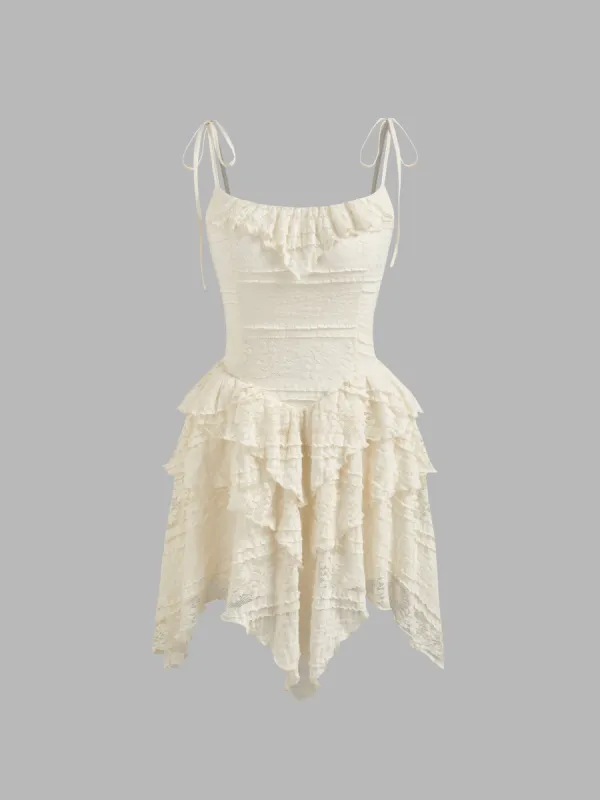 Lace Square Neck Layered Knotted Mini Dress sold by Cider