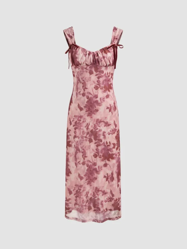 Mesh Square Neck Floral Bowknot Midi Dress sold by Cider