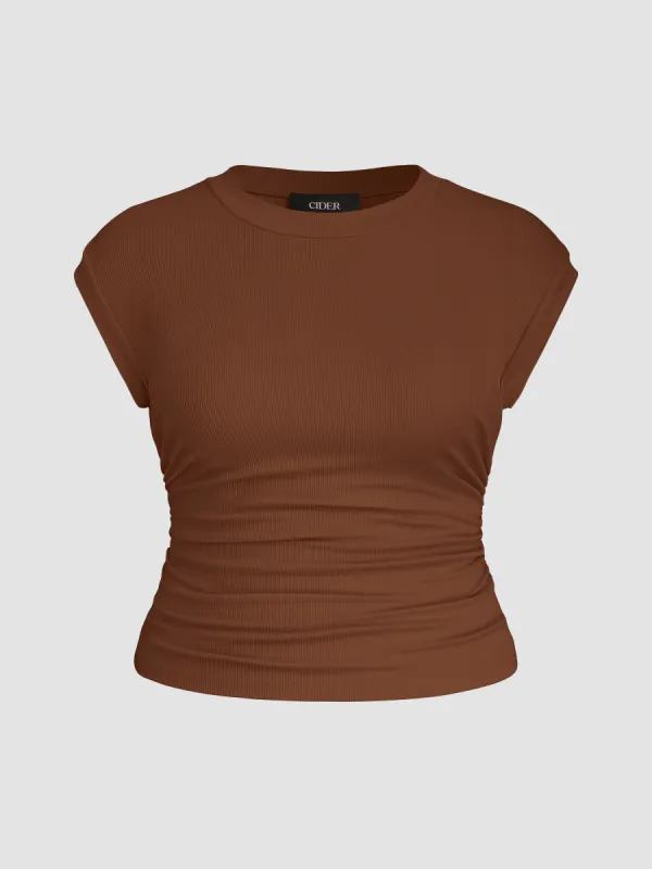Round Neckline Solid Short Sleeve Top Curve & Plus sold by Cider