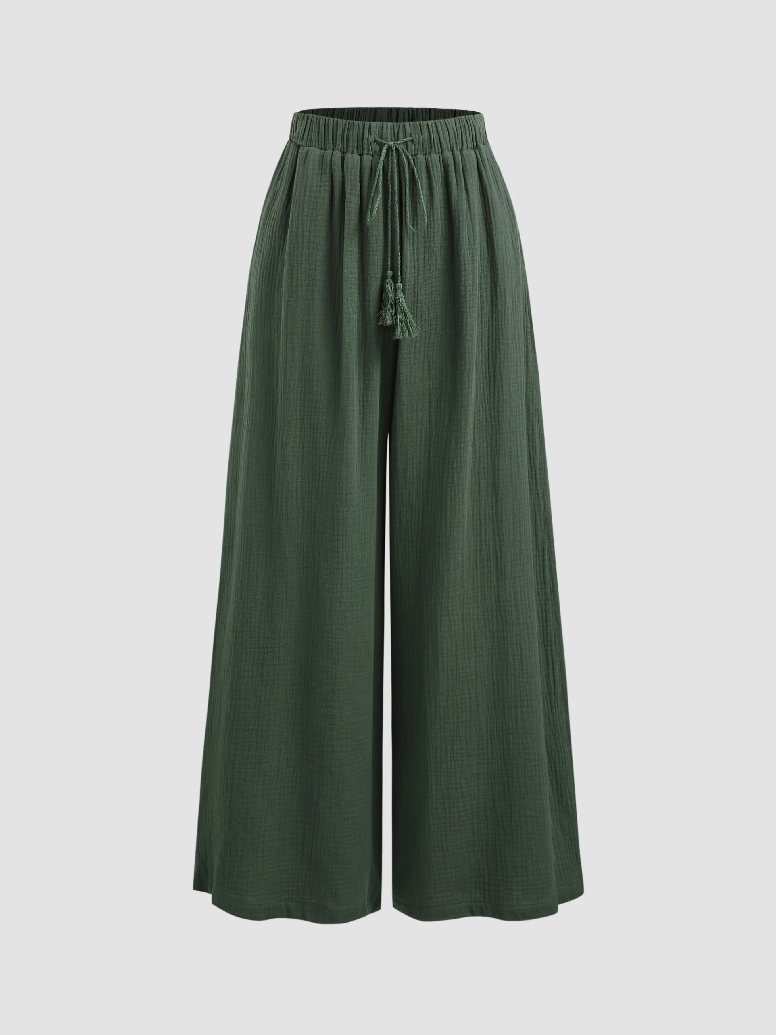 Mid Rise Solid Pocket Wide Leg Trousers sold by Cider