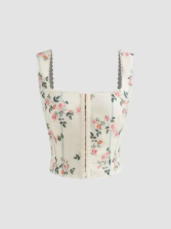 Mesh Square Neck Floral Lettuce Trim Tank Top sold by Cider
