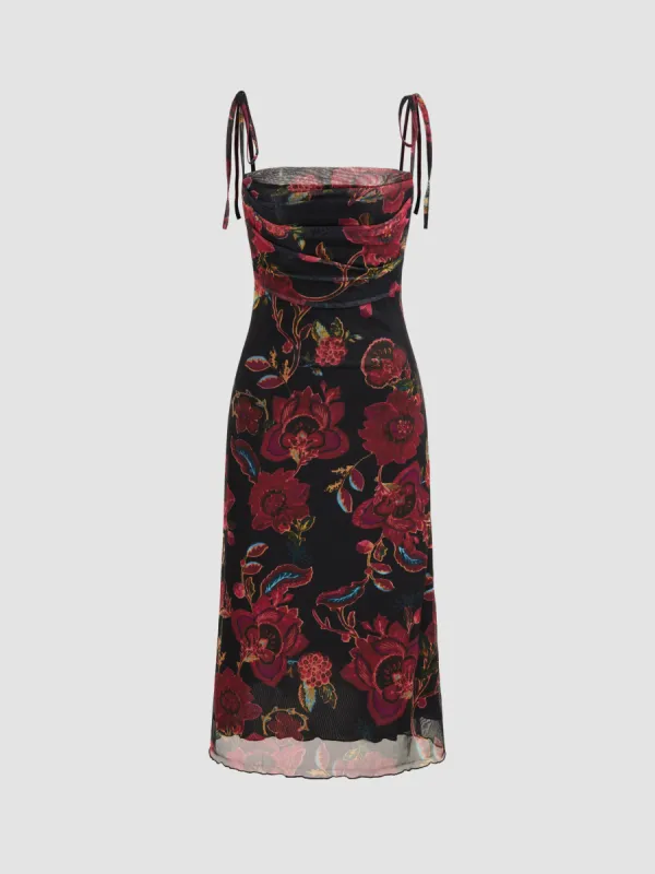 Square Neck Floral Knotted Midi Dress sold by Cider