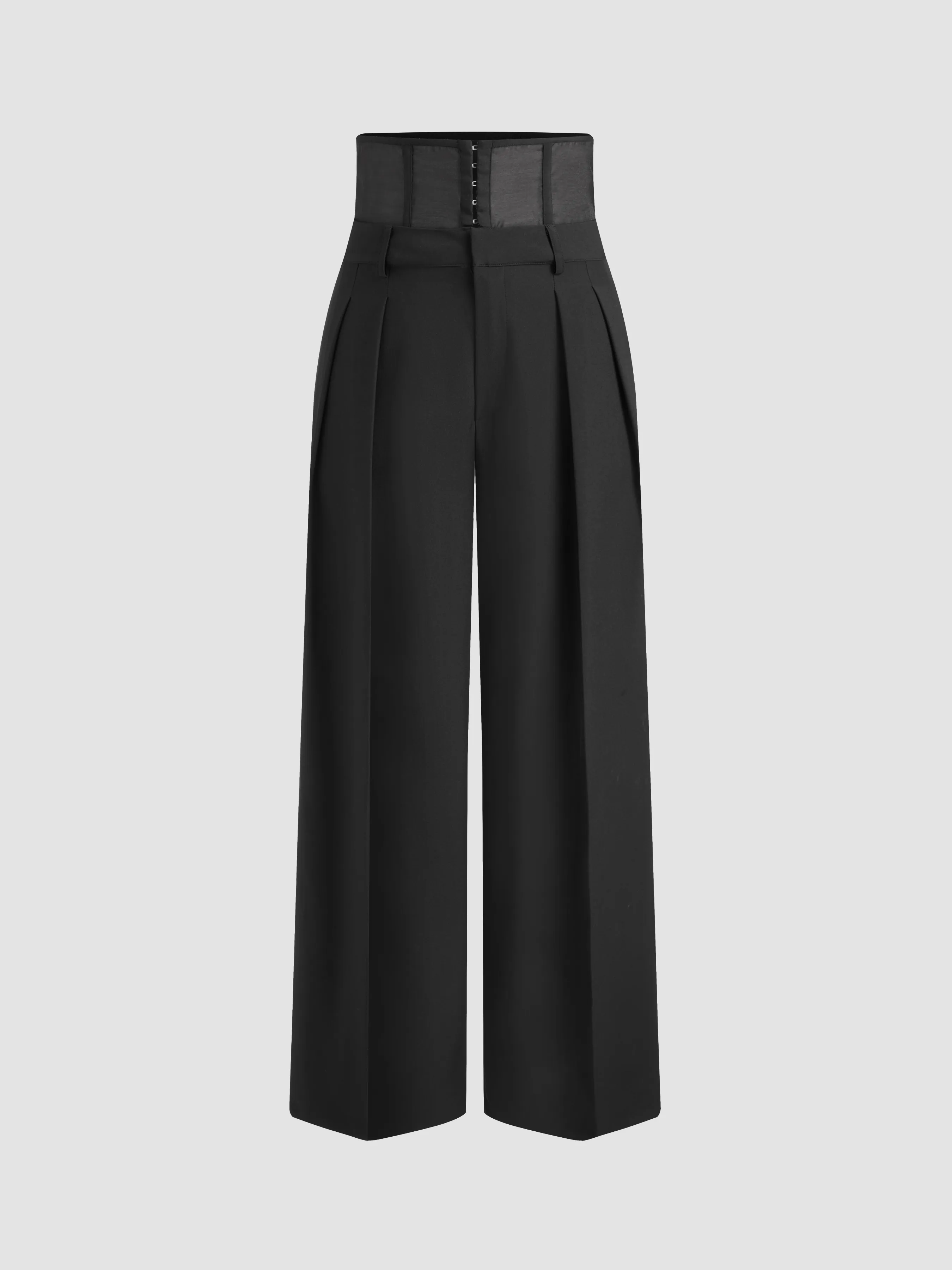 Woven Mid Rise Solid Corset Belt Wide Leg Trousers | Parallel