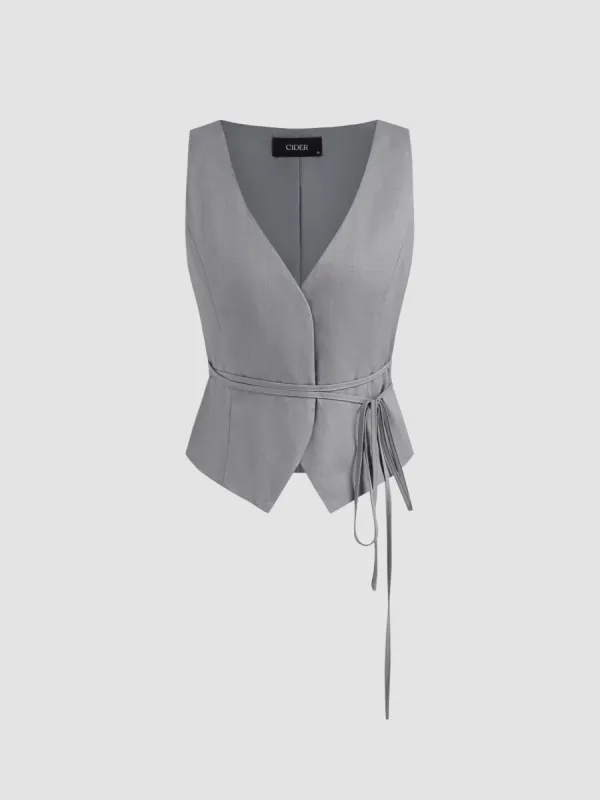 V-neck Solid Knotted Blazer Vest sold by Cider