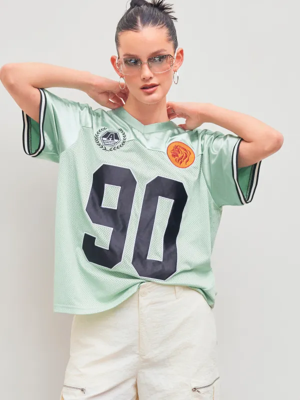 90 Satin V-neck Graphic Short Sleeve Oversized Tee sold by Cider