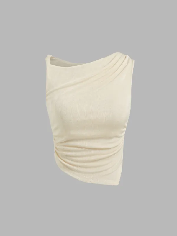 Asymmetrical Neck Ruched Tank Top sold by Cider