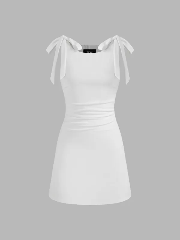 Square Neck Solid Bowknot Mini Dress sold by Cider
