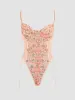 Mesh V-neck Floral Lace Up See-through Bodysuit sold by Cider