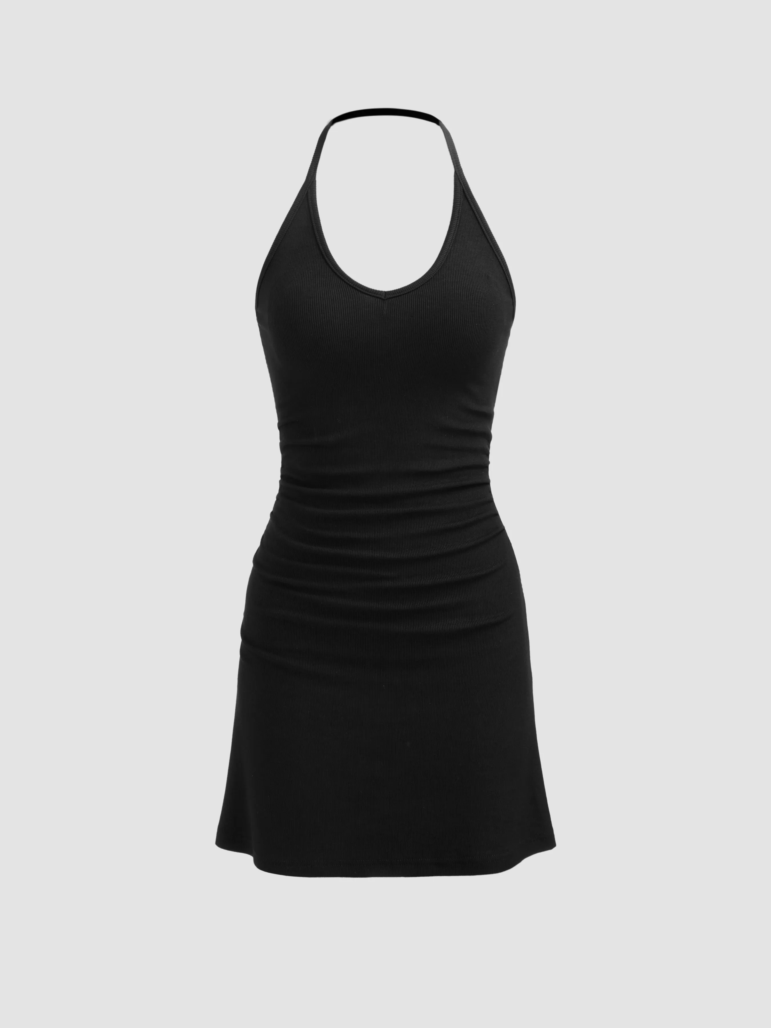 Halter Solid Ruched Mini Dress sold by Cider