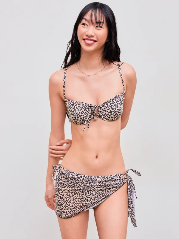 Square Neck Leopard Underwire Tie Side Bikini Swimsuit With Sarong sold by Cider