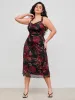 Mesh Square Neck Floral Knotted Midi Dress Curve & Plus sold by Cider