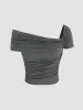 Ruched Off-shoulder Short Sleeve Crop Top sold by Cider