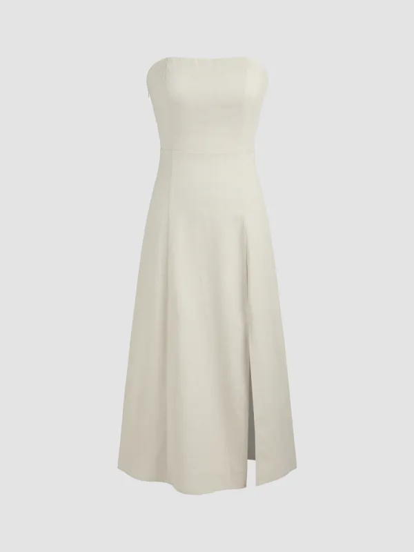 Linen-blend Split Tube Maxi Dress sold by Cider