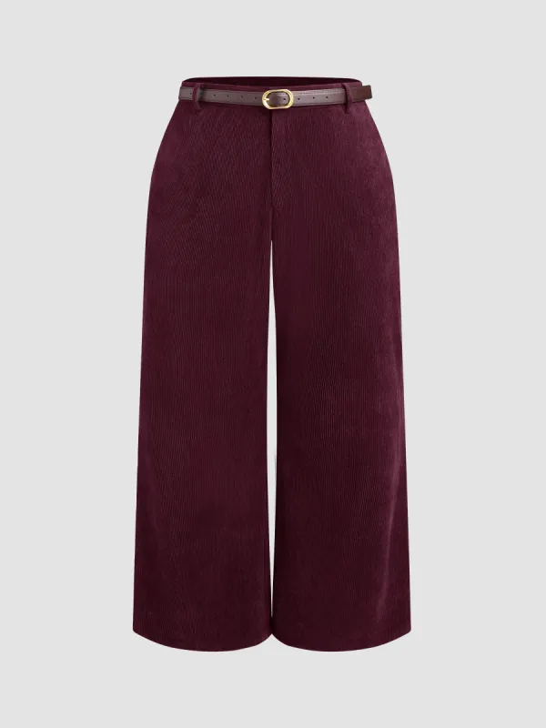 Corduroy Middle Waist Pocket Straight Leg Trousers With Belt Curve & Plus sold by Cider