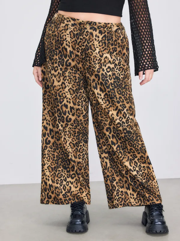 100% Cotton Mid Rise Leopard Pocket Wide Leg Trousers Curve & Plus sold by Cider