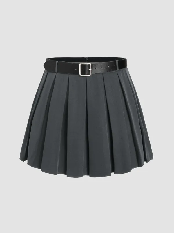 Mid Waist Pleated Mini Skirt With Belt Curve & Plus sold by Cider
