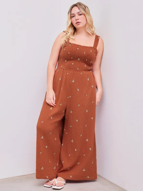 Square Neck Floral Shirred Jumpsuit Curve & Plus sold by Cider