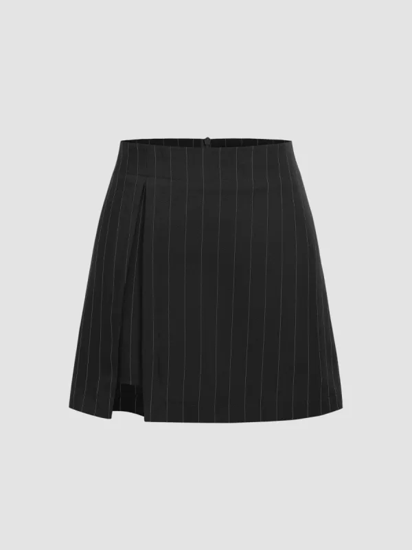 Pinstripe High Waist Slit Mini Skirt sold by Cider