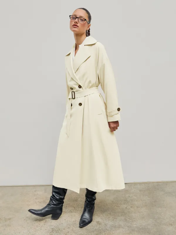 Oversized Solid Collar Long Trench Coat With Belt sold by Cider