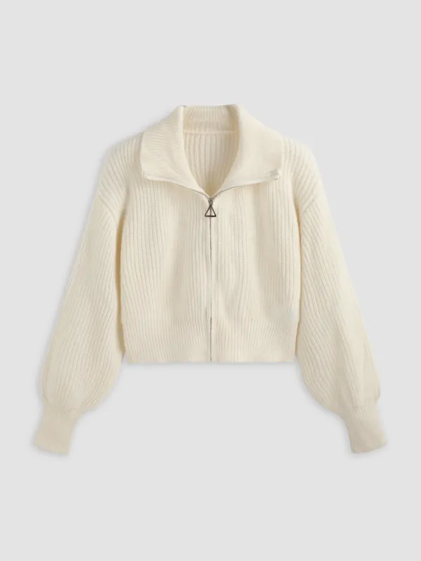 Solid Knit Polo Zipper Cardigan Curve & Plus sold by Cider