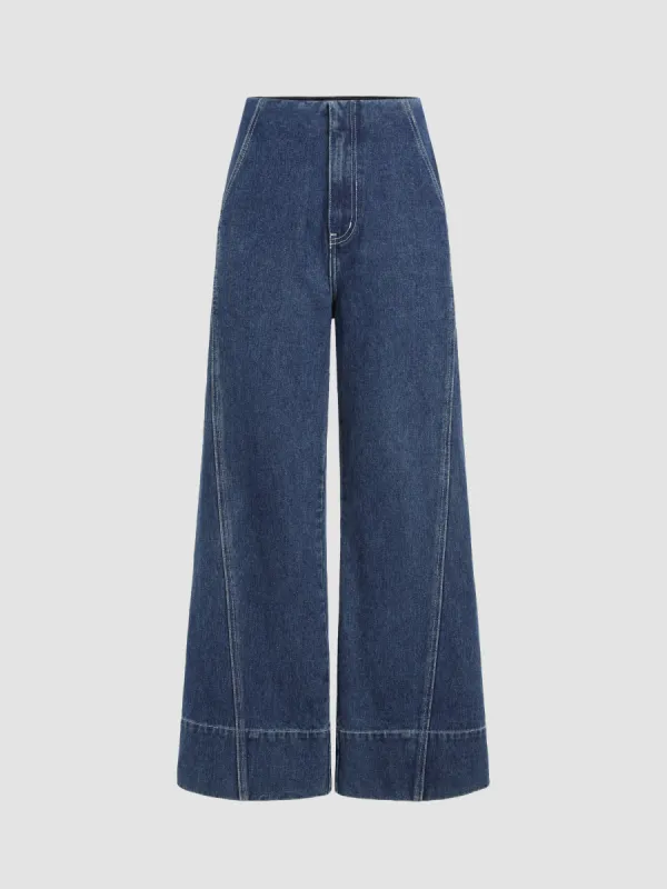Solid Denim Mid Waist Wide Leg Jeans sold by Cider