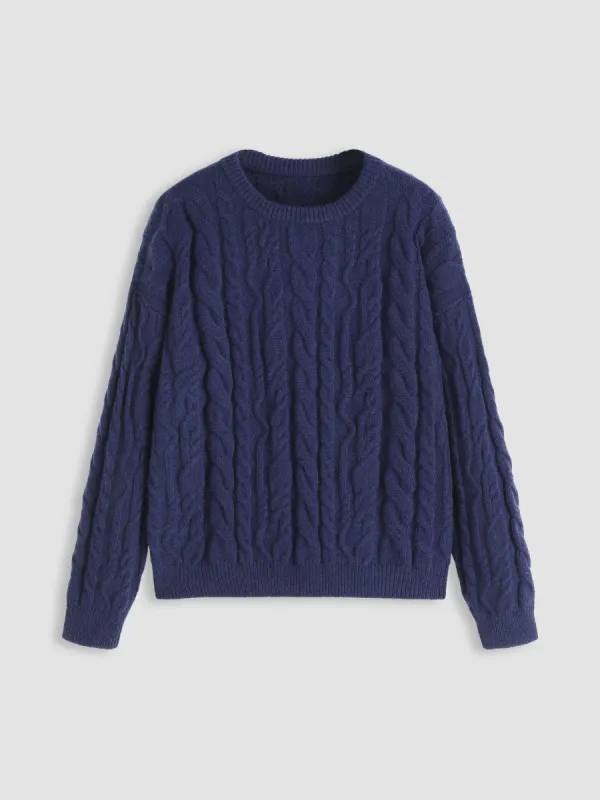 Cable Knit Round Neckline Long Sleeve Sweater sold by Cider