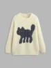 Wool-blend Round Neckline Cat Knitted Long Sleeve Sweater sold by Cider