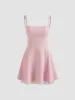Square Neck Solid Bowknot Zipper Mini Dress sold by Cider
